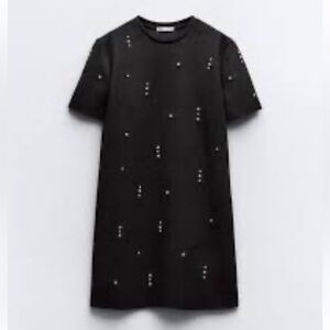 Zara Black Mini T-Shirt Dress with rhinestones